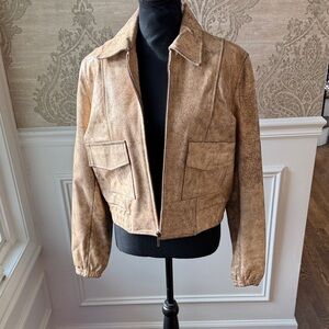 Trendy Tan Cropped Jacket with Pockets